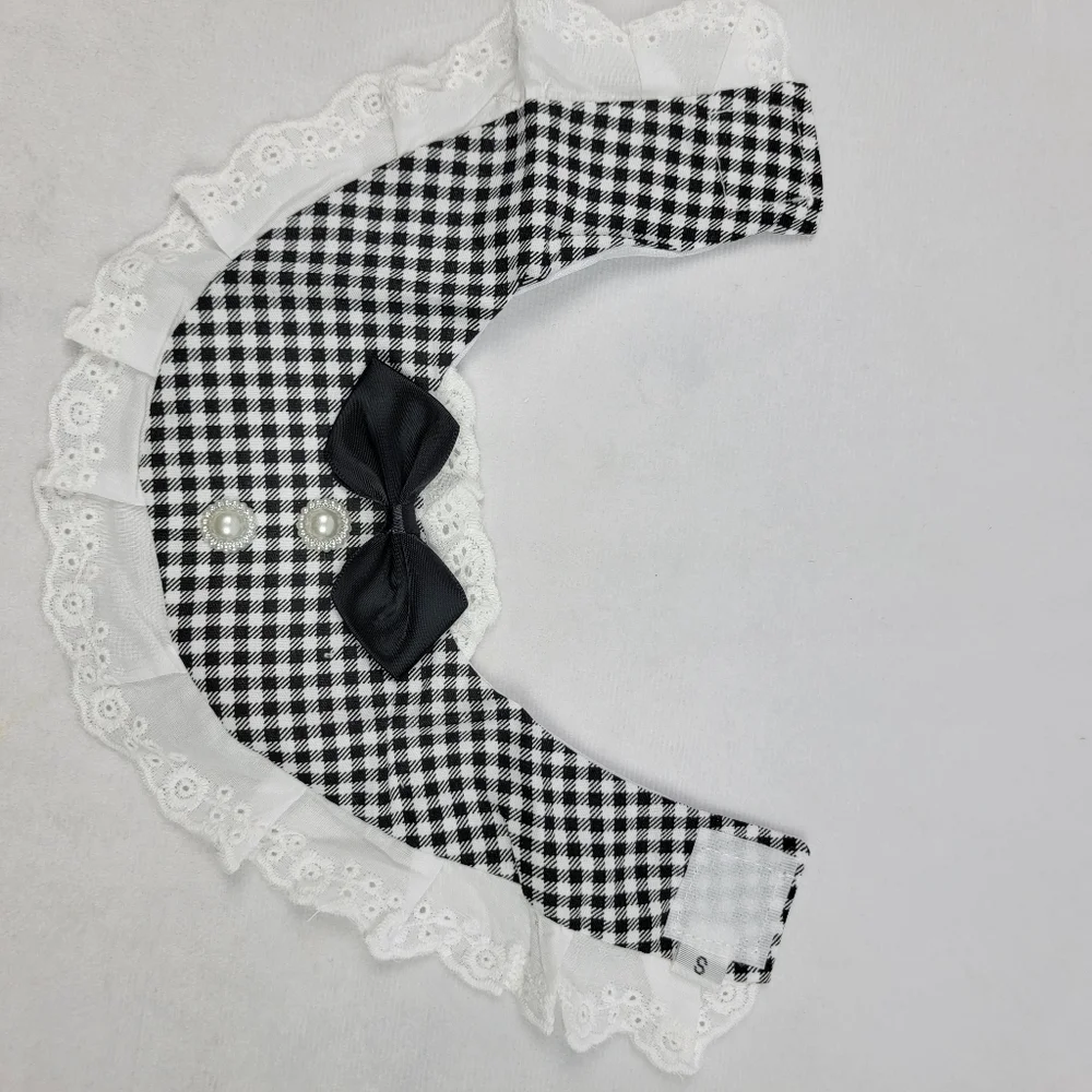 NWT tiny cat / dog scarf collar gingham with pearl and black bow